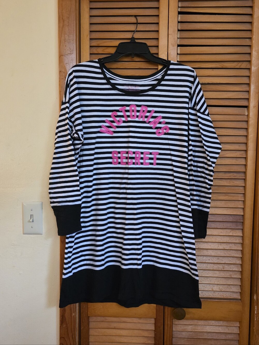 Victoria's Secret Black & White Striped Kids Nightgown with Pink Logo